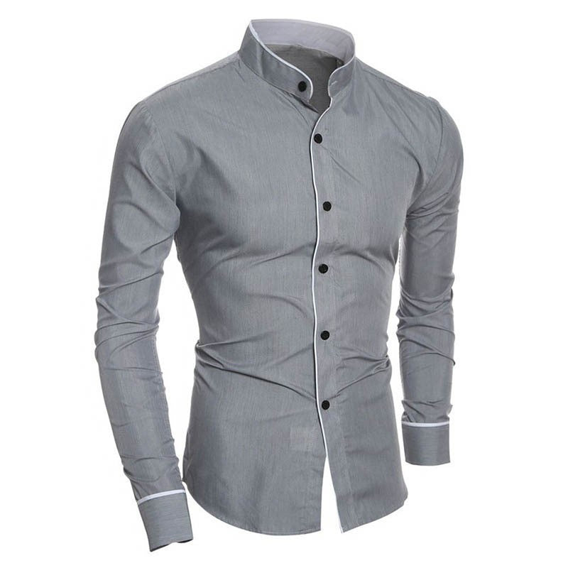 Grijs slim-fit heren overhemd met staande kraag en slanke pasvorm