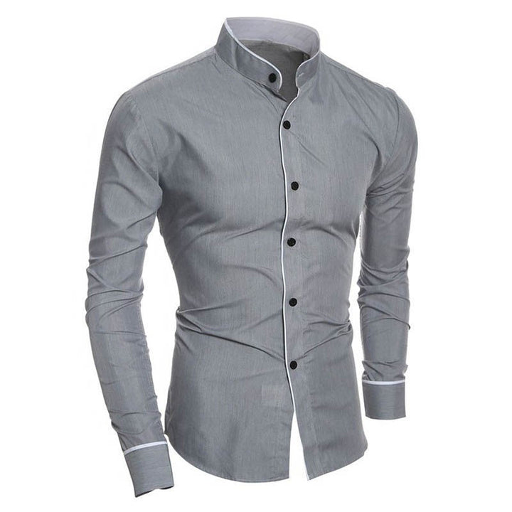 Grijs slim-fit heren overhemd met staande kraag en slanke pasvorm