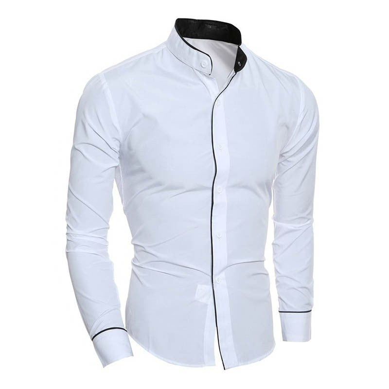 Wit slim-fit heren overhemd met staande kraag en moderne knoopsluiting