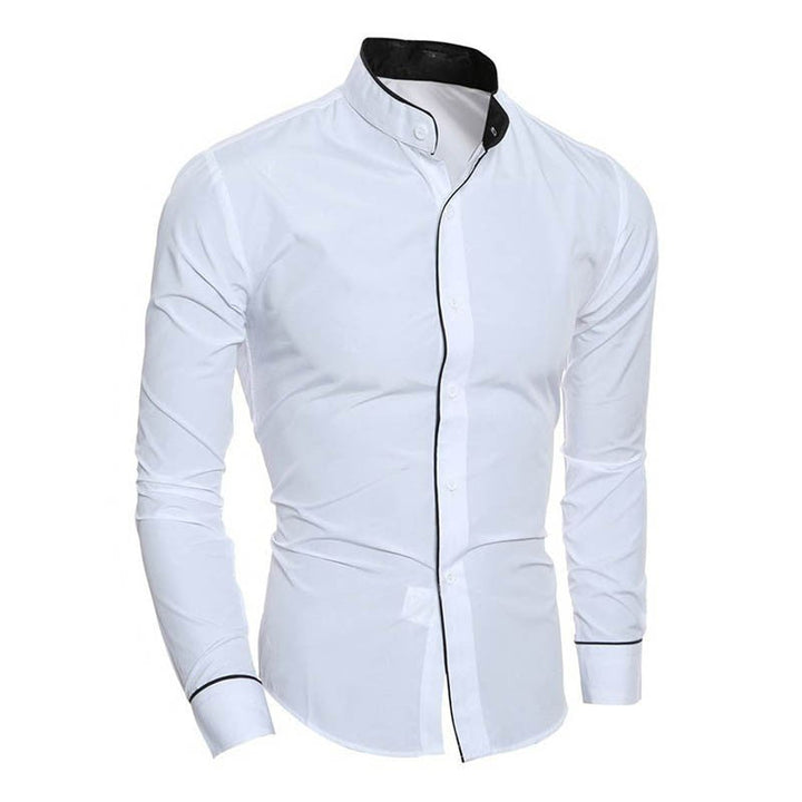 Wit slim-fit heren overhemd met staande kraag en moderne knoopsluiting