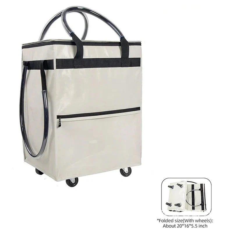 Ruime herbruikbare boodschappentas met stevige wielen, perfect voor zware inkopen.