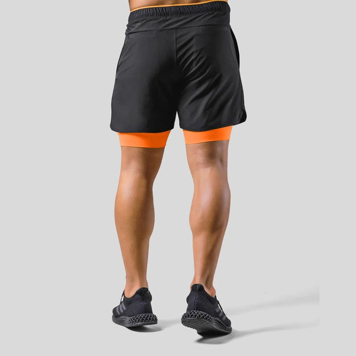 Zwarte heren 2-in-1 sportbroek Mauro met ingebouwde compressie voor maximale prestaties.