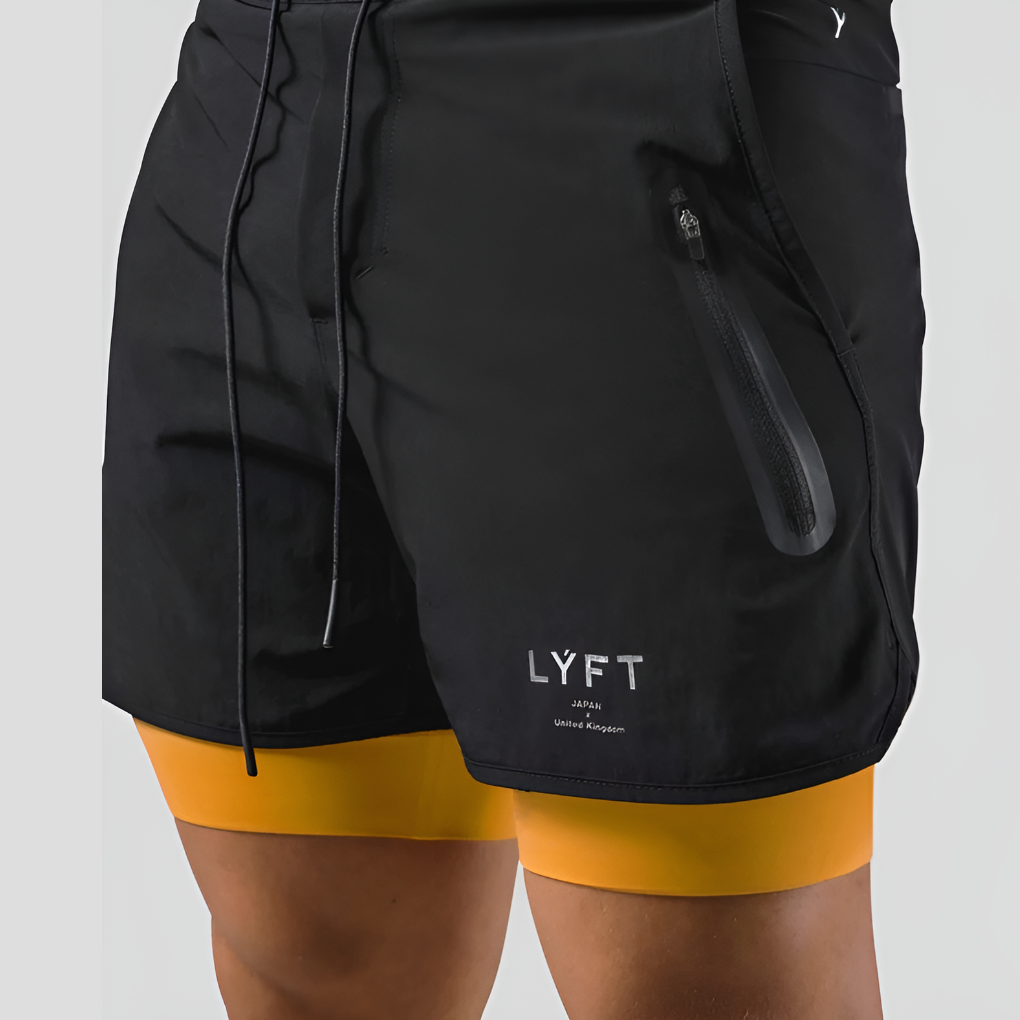 Heren 2-in-1 sportshorts met compressie voor optimale prestaties, ideaal voor fitness, hardlopen en workouts.