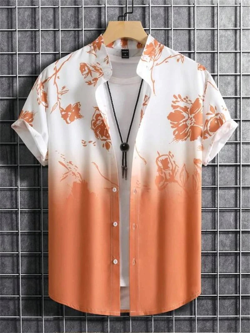 Heren 3D bloemenprint Hawaii overhemd, trendy & comfortabel voor zomer.
