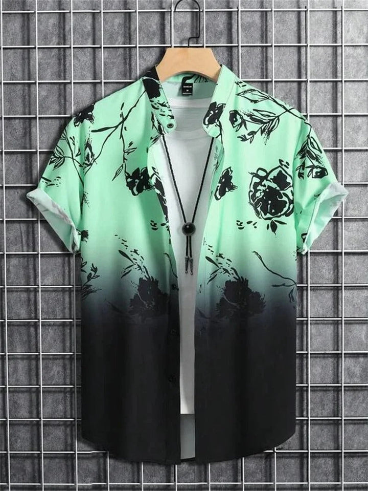 Heren overhemd met korte mouw, 3D bloemenprint, ideaal voor een trendy casual look.