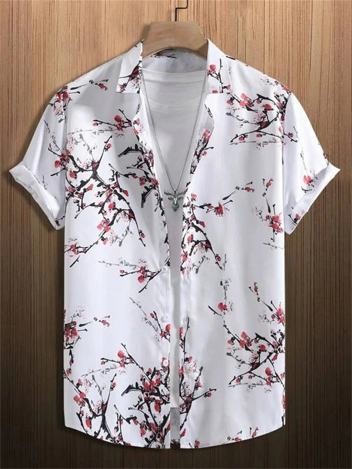 Casual heren overhemd met korte mouwen, levendige bloemenprint, ideaal voor strand.