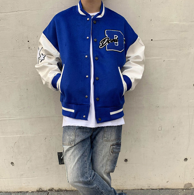 Heren baseballjack American Style, zwart-wit, casual streetwear bomberjack voor stoere look.