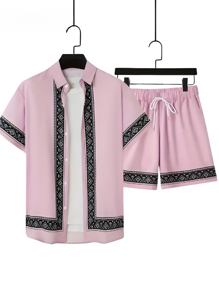Heren boho zomer set Malik: comfortabel tweedelig shirt en shorts voor strand & vrije tijd.