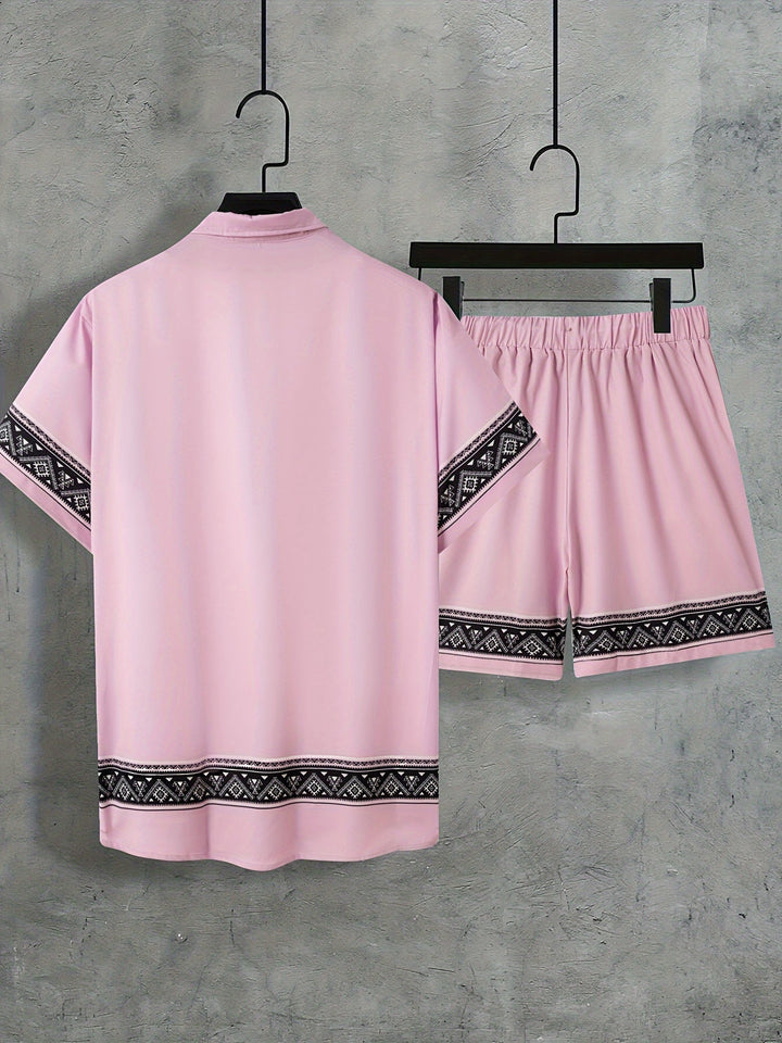 Casual heren boho set met korte mouwen shirt en shorts, ideaal voor zomerse dagen.