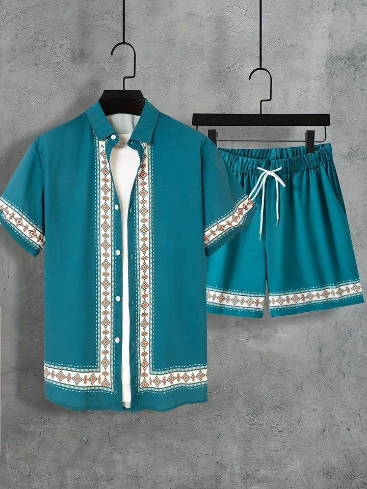 Malik heren zomer set: ademend boho shirt en bijpassende shorts voor ultiem comfort.