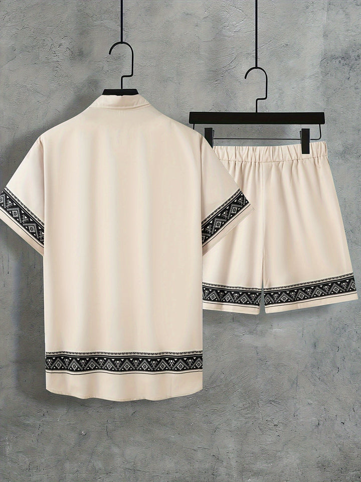 Casual heren zomerset Malik: ademend shirt en korte broek in boho-stijl, perfect voor ontspanning.
