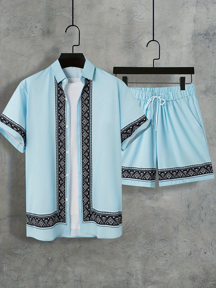 Heren tweedelige set: zomerse boho shirt en shorts voor een relaxte en trendy look.