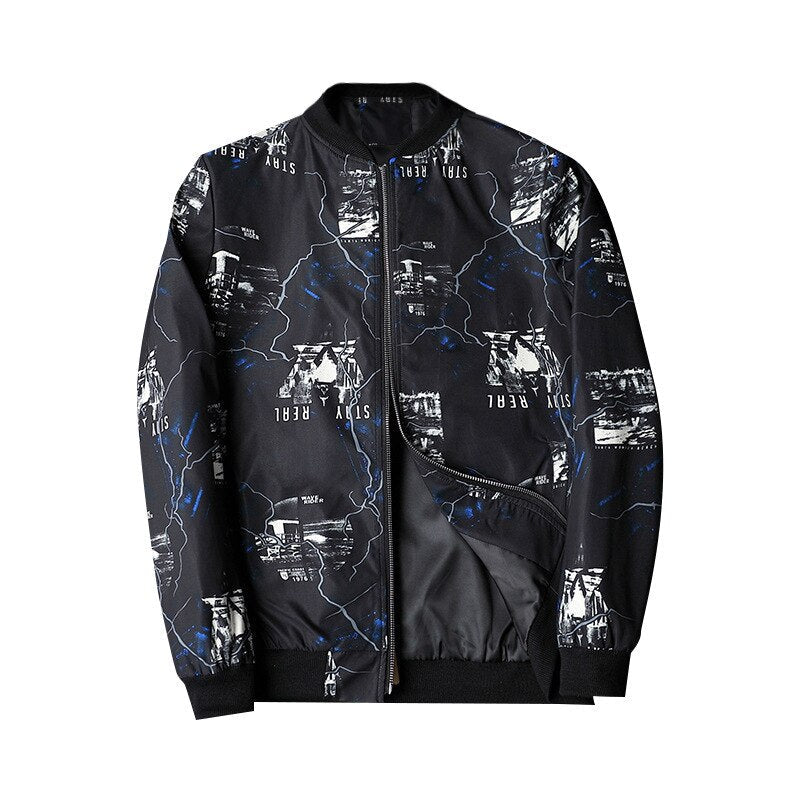 Heren bomberjack met abstracte print, ideaal voor streetwear en casual looks.