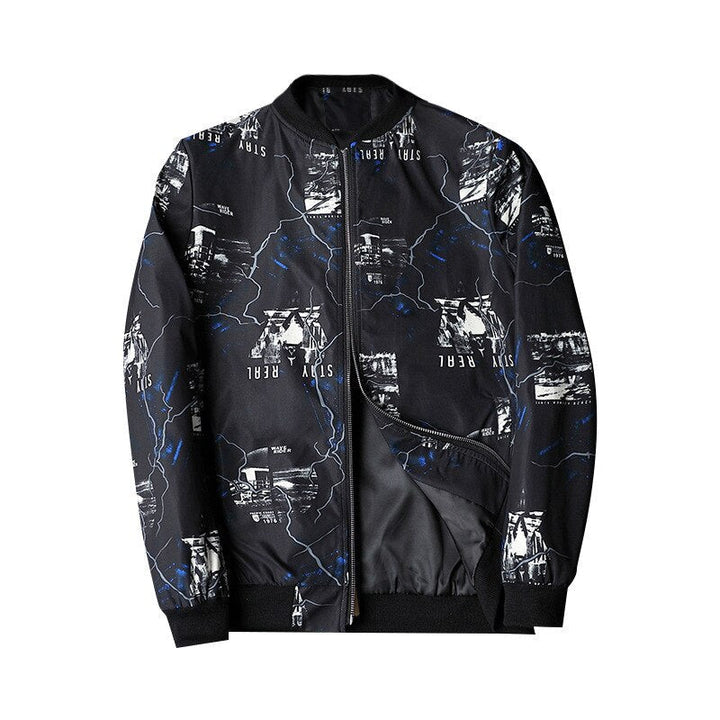 Heren bomberjack met abstracte print, ideaal voor streetwear en casual looks.