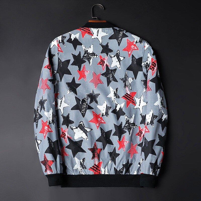 Lente/herfst heren bomberjack met abstracte print, een stijlvolle toevoeging aan je outfit.