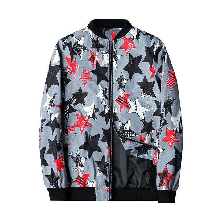Stijlvol Enzo heren bomberjack met unieke abstracte print, perfect voor herenmode.
