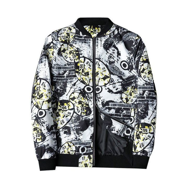 Grotematen heren bomberjack met opvallende abstracte print, voor een dynamische stijl.