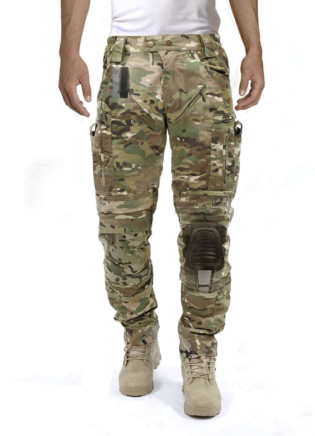 Achter-/zijkant van de heren outdoor cargo broek, veel zakken en robuust voor dagelijks gebruik.