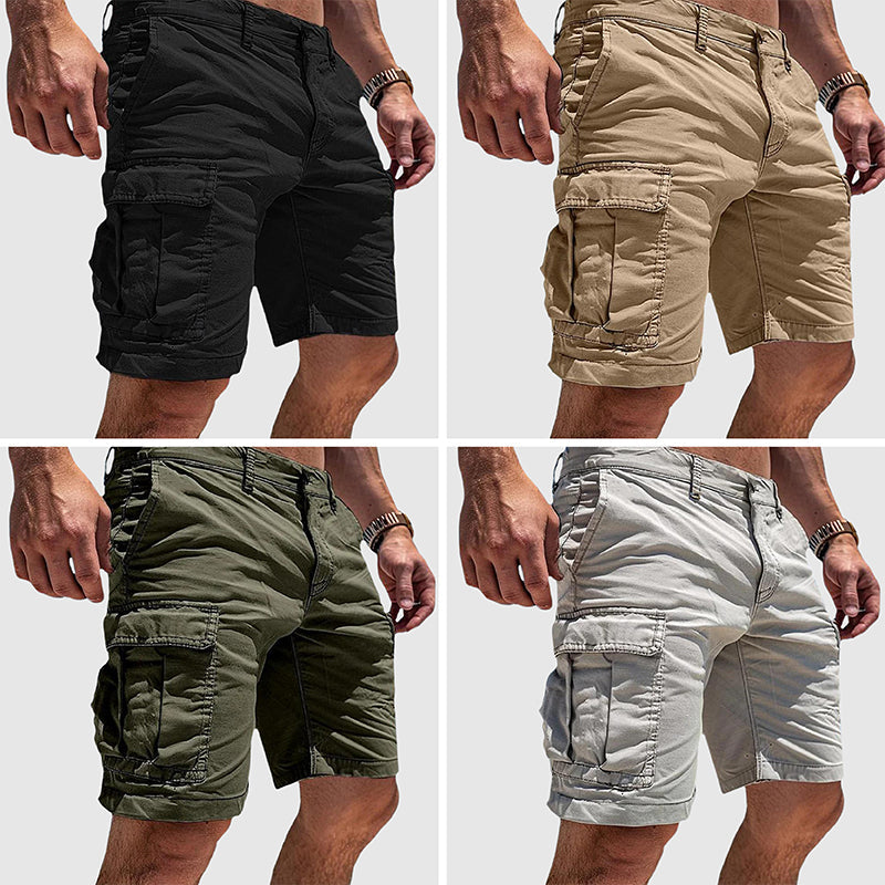 Beige heren cargo shorts, comfortabele pasvorm. Praktische knielengte zomer shorts voor een relaxte stijl.