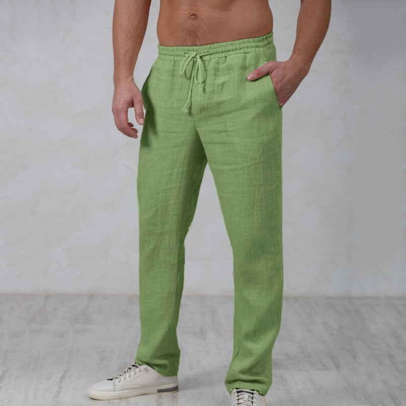 Comfortabele ademende heren broek in khaki. Relaxte pasvorm, ideaal voor zomerse casual outfits.