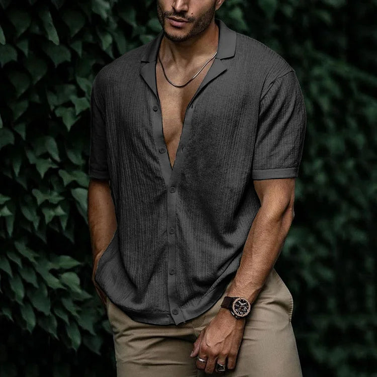 Ademend heren casual overhemd met korte mouwen en camp collar, voor ultiem zomercomfort.