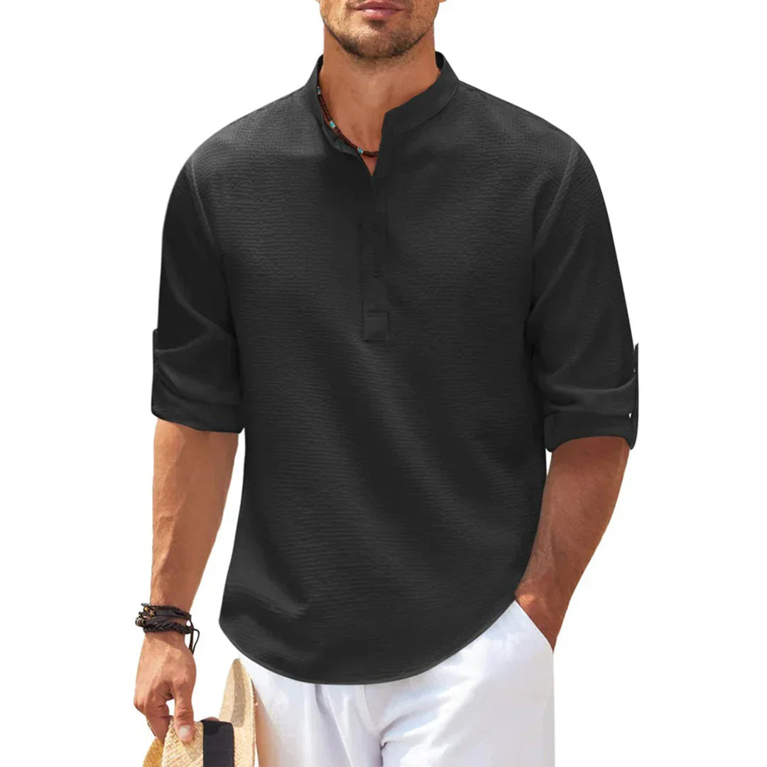 Trendy heren overhemd met lange mouwen, biedt comfort en een eigentijdse look voor elk seizoen.