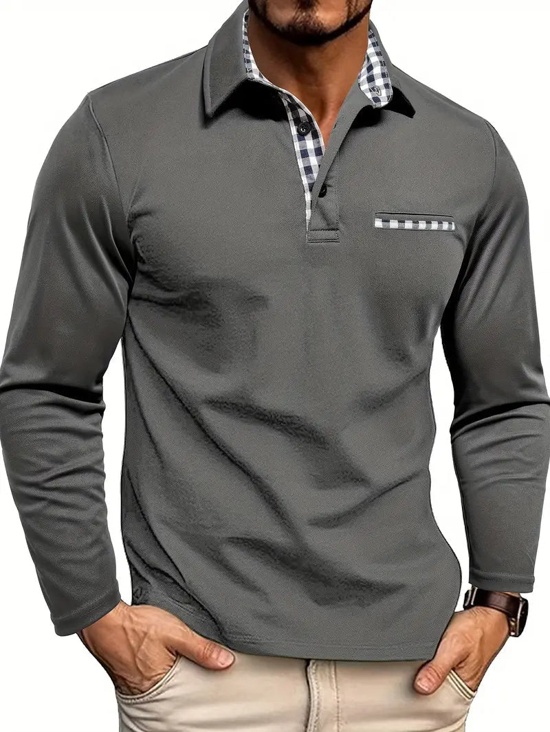 Heren casual poloshirt met lange mouwen, comfortabel en stijlvol. Perfecte veelzijdige bovenkleding voor mannen.
