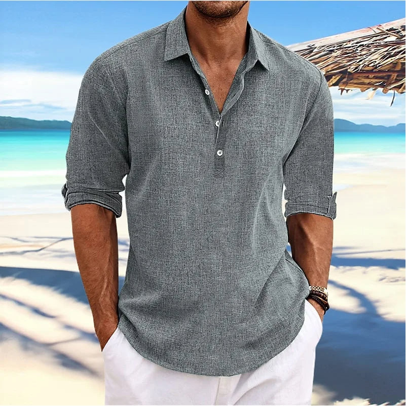 Elegant heren basic shirt met lange mouwen en knoopsluiting, comfortabel en ademend voor elk seizoen.