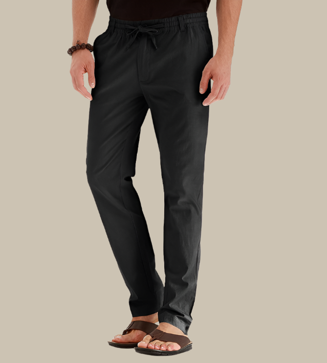 Comfortabele heren zomerbroek met losse pasvorm en elastische taille, perfect voor ontspannen vrijetijd.