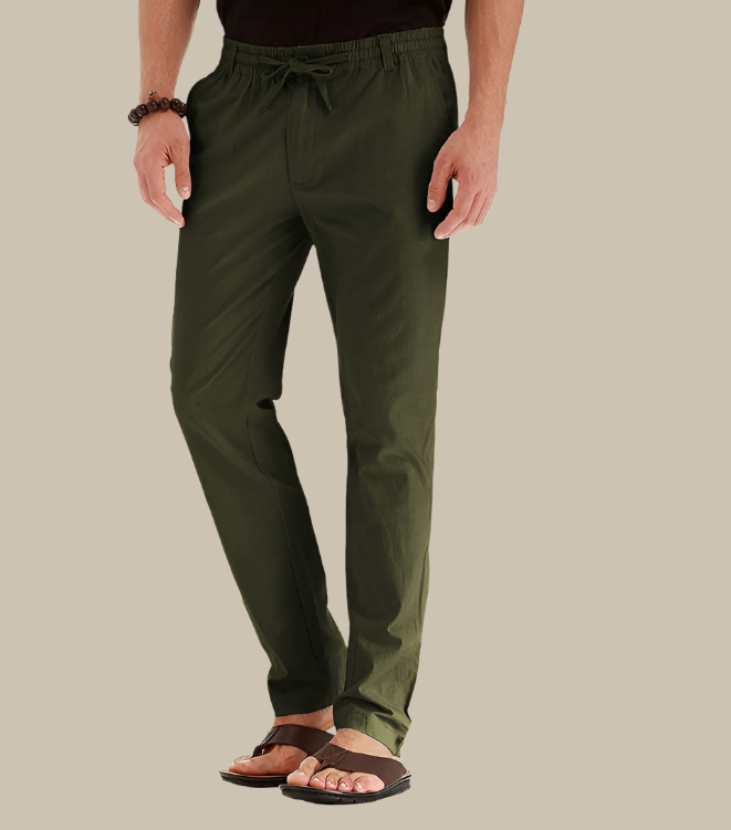 Lichtgewicht heren zomerbroek met losse pasvorm, elastische taille, perfect voor warme zomerdagen.