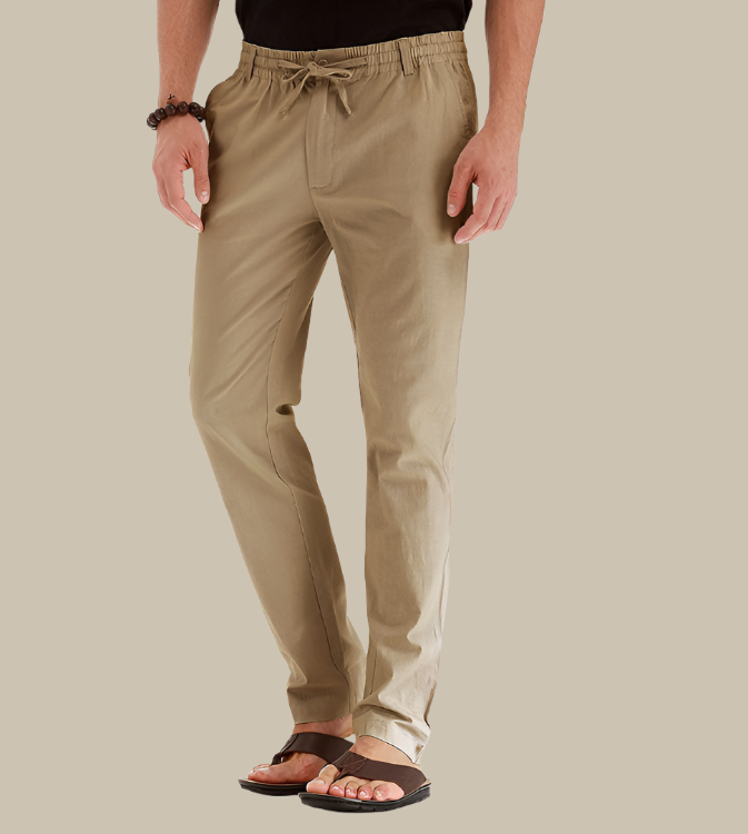 Gemakkelijke heren casual broek met elastische taille, losse pasvorm en ademend materiaal, ideaal voor zomer.