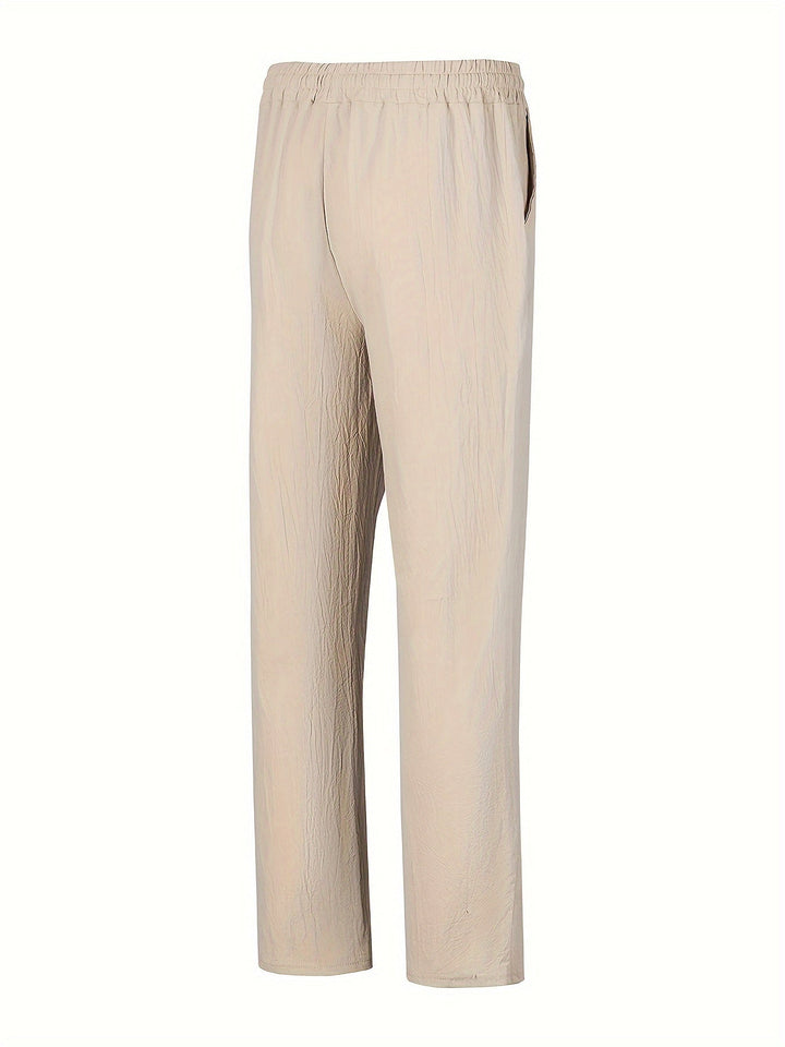 Comfortabele herenbroek met trekkoord, wijde pijpen, perfect als casual chino voor lente/zomer.