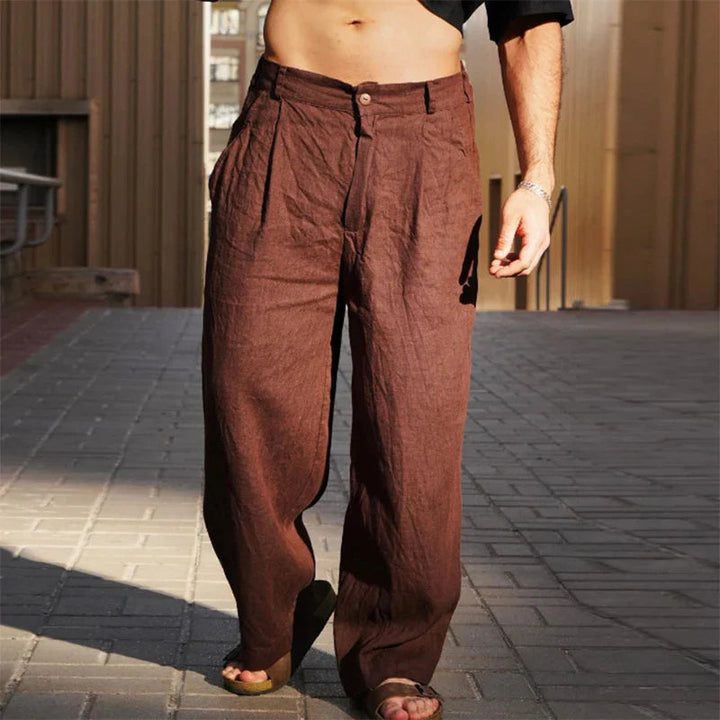 Heren chique geplooide broek met wijde pijpen, comfortabele loose fit en moderne stijl.