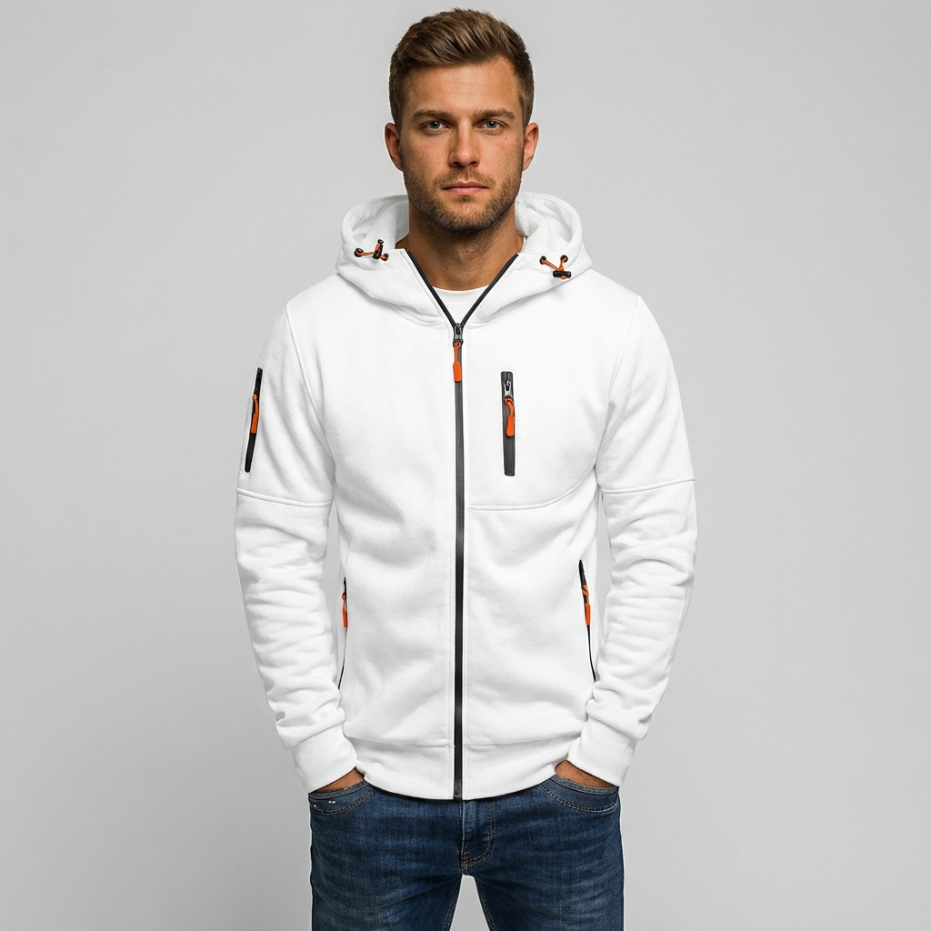 Heren comfort hoodie met capuchon, stijlvol polyester-katoen vest voor casual look.