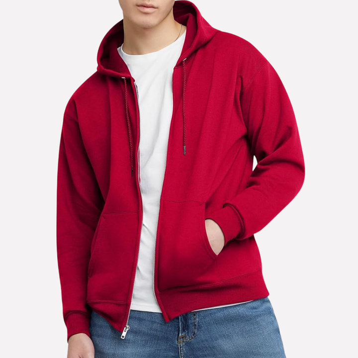 Ontspannen heren rits hoodie met capuchon, comfortabel voor lente en herfst. Casual heren bovenkleding.