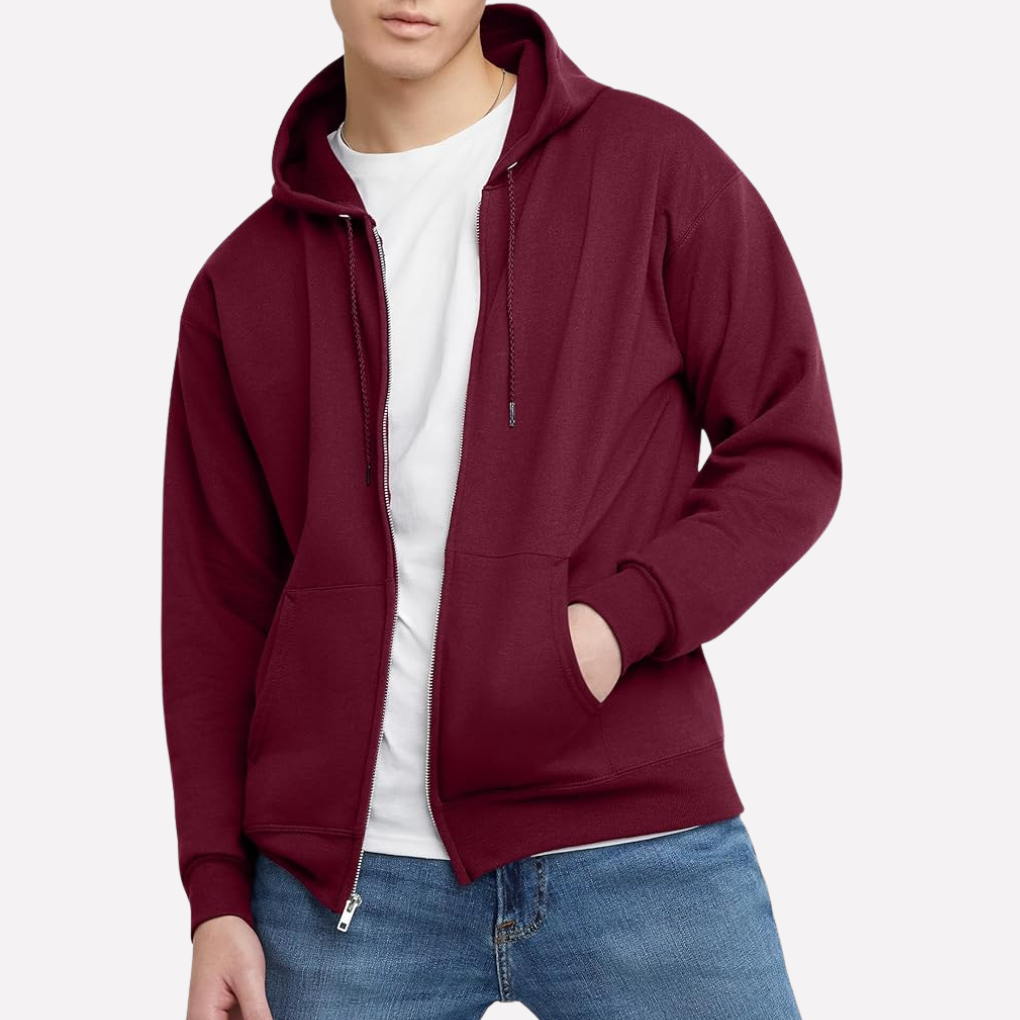 Dagelijkse heren comfort hoodie met stevige rits. Essentiële bovenkleding voor veelzijdig gebruik.