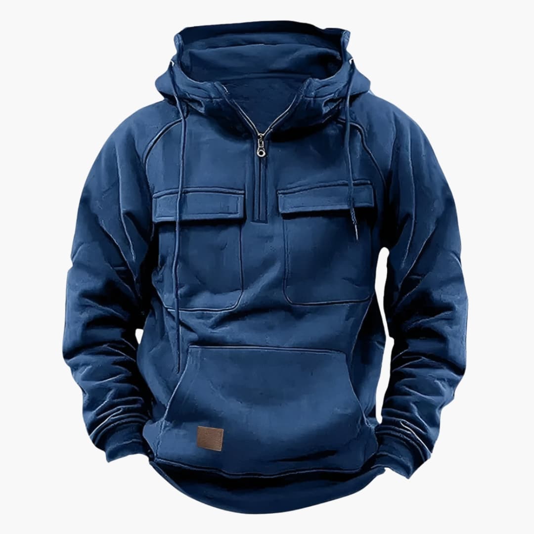 Stijlvolle mannen half-zip hoodie met functionele borstzakken, perfect voor een moderne look.