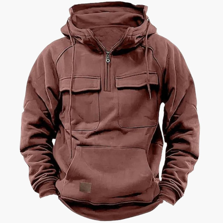 Veelzijdige heren half-zip sweater met capuchon en handige borstzakken, comfortabele bovenkleding.