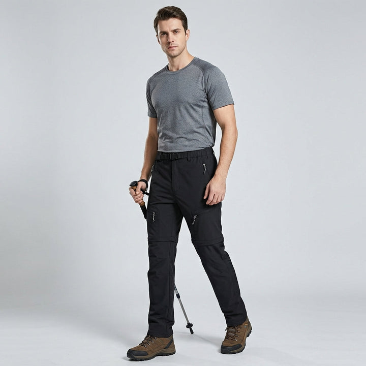 Heren comfortabele outdoor afritsbroek in khaki, ideaal voor wandelen, reizen en zomerse avonturen.