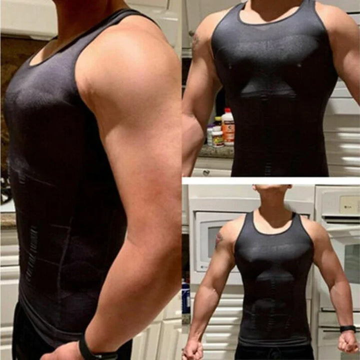 Heren shapewear compressie onderhemd; creëert direct een gestroomlijnd en slanker figuur.