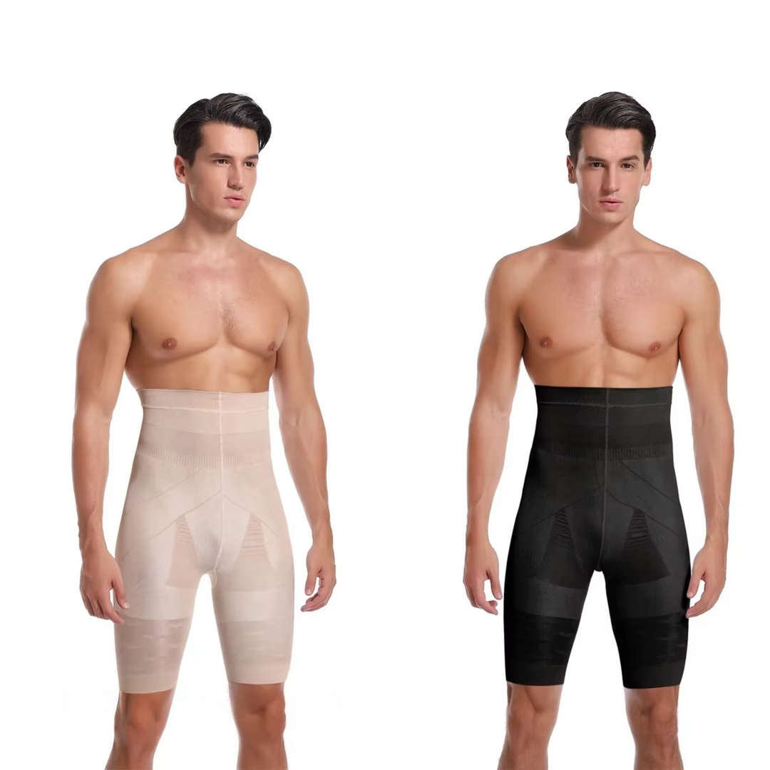 Heren compressiebroek met focus op de dij- en kuitcompressie voor verbeterde bloedcirculatie.