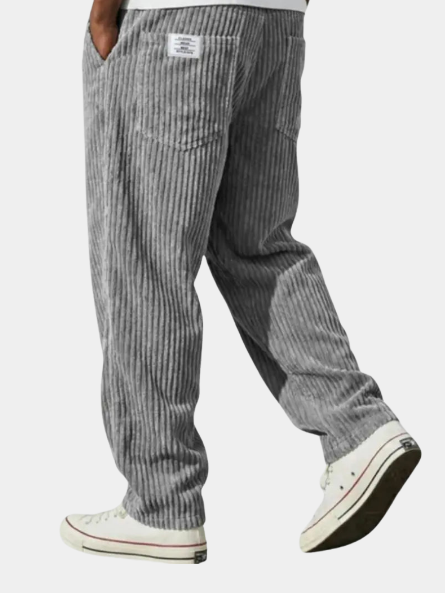 Casual kaki corduroy herenbroek met elastische taille en losse fit, veelzijdig en comfortabel.