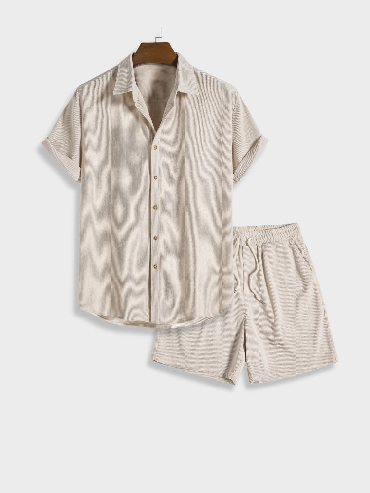 Heren corduroy zomerset Sven met knoopsluiting, comfortabel overhemd korte mouwen en broek voor casual stijl.