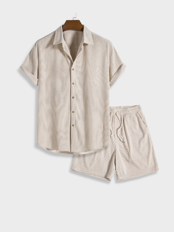 Heren corduroy zomerset Sven met knoopsluiting, comfortabel overhemd korte mouwen en broek voor casual stijl.