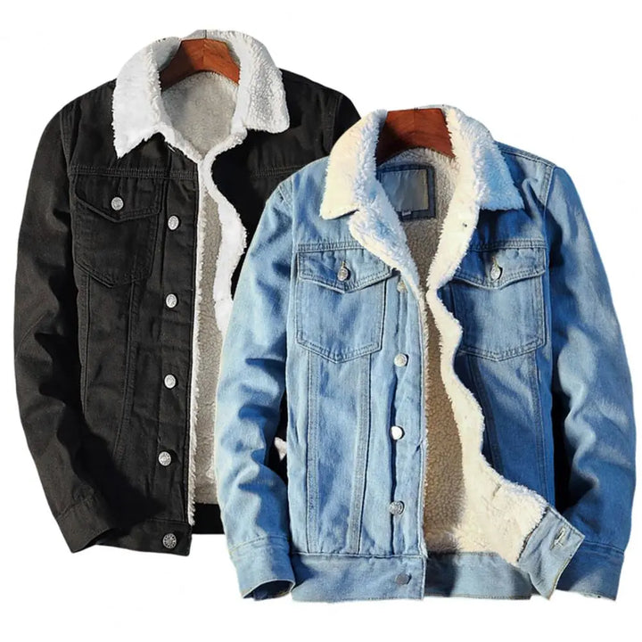 Heren denimjack Tobias, lichtblauw met warme fleecevoering. Stijlvol winterjack voor koude dagen.