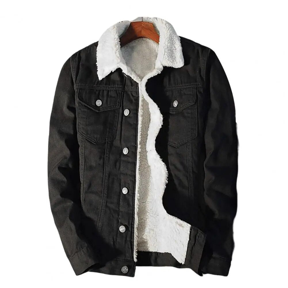 Robuust heren winterjack Tobias, lichtblauw denim met zachte fleecevoering, regular fit.