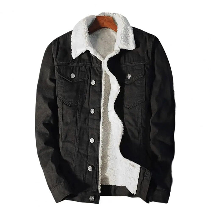 Robuust heren winterjack Tobias, lichtblauw denim met zachte fleecevoering, regular fit.