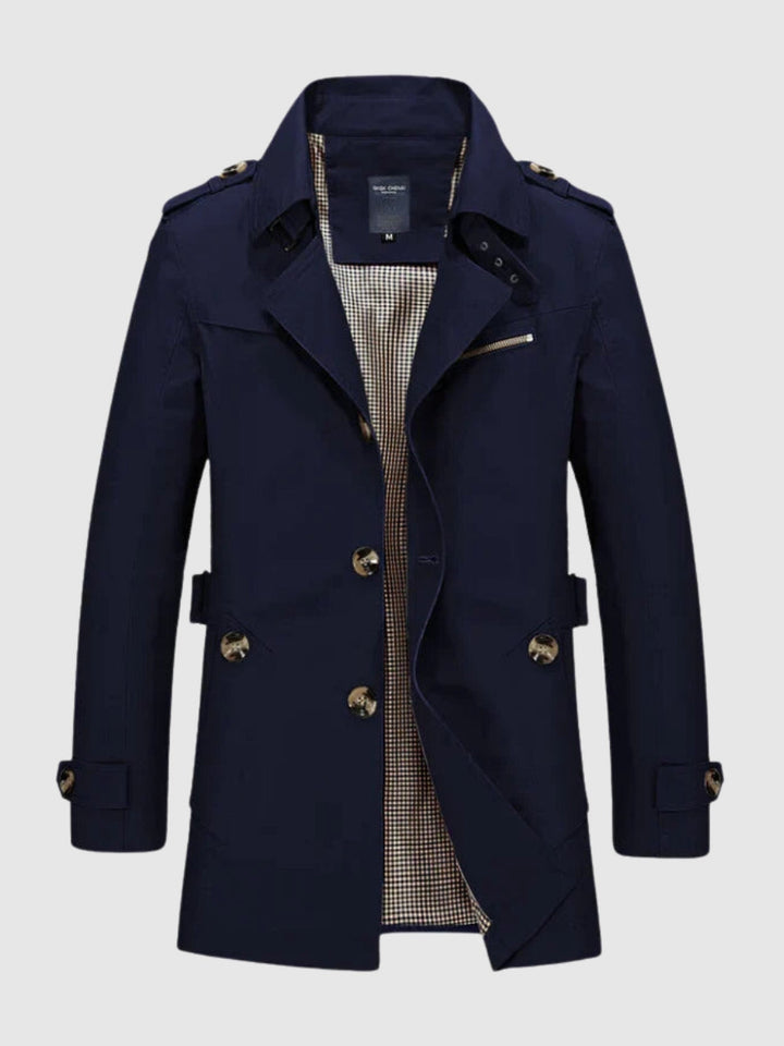Elegante heren jas, type double-breasted trenchcoat. Tijdloze bovenkleding voor een modieuze look.