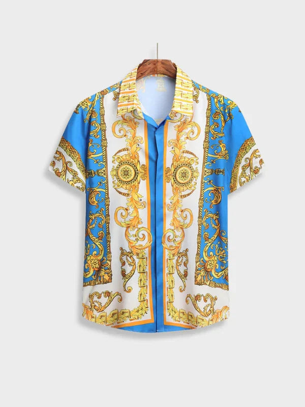 Zomerse heren set, elegant en stijlvol, met een uniek barokpatroon. Perfect voor elke zomerse gelegenheid.