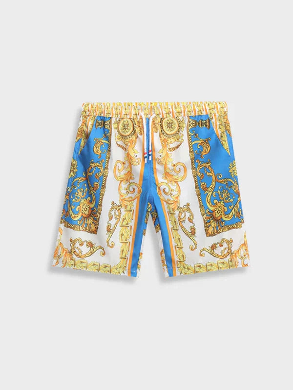 Heren korte mouw zomer outfit met barokprint en korte broek. Elegant, comfortabel en feestelijk voor heren.